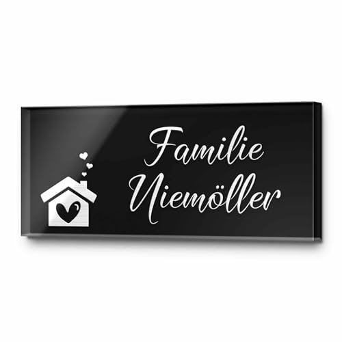 Edles Namensschild mit personalisierter Gravur - Türschild in Schwarz oder Anthrazit aus Hochglanz Acrylglas | mit vielen verschiedenen Motiven und Gestaltungsmöglichkeiten