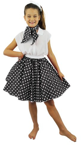 Jupe Courte Noir A Pois Blanc ILOVEFANCYDRESS pour Enfant avec Son Foulard Assorti Style Annee 50