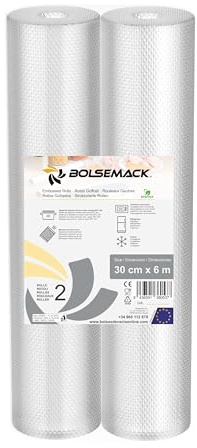 BOLSEMACK Folienrollen 30 cm x 600 cm - 2 Rollen Vakuumierbeutel für alle Vakuumierer & Lebensmittel Vakuumiergerät - Vacuum bags sehr stark & reißfest - Vakuumbeutel lebensmittel BPA-frei