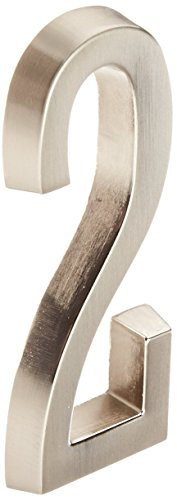 Distinctions 843282 House Number 2, Brushed Nickel Zinc Self-Adhesive Address Number, Modern Outdoor Address Sign for Front Door, Mailbox, Wall, or Plaque, 4 Inches