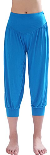 HOEREV Super Soft Modal Spandex Harem Yoga Pilates Byxor Beskurna Byxor,Blå,XS