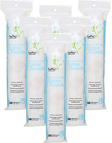 ForPro Professional Collection ForPro Premium Stitched Cotton Rounds, 100% Pure Cotton Pads for Removing Makeup, Nail Polish, and Cleansing Face, Pack of 6, Counts 600