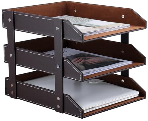 KINGFOM™ A4 3-Tier Leather Desk File Letter Tray