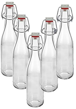hocz 6er Set Bügelflaschen Bügelflasche Glasflaschen 330ml Etiketten mit Bügelverschluss zum Selbstbefüllen Bügelflachen