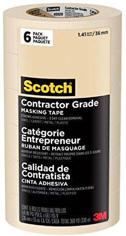 Scotch Painter's Tape Contractor Grade Masking Tan, Tape for General Use, Multi-Surface Adhesive Tape, 1.41 Inches x 60.1 Yards, 6 Rolls