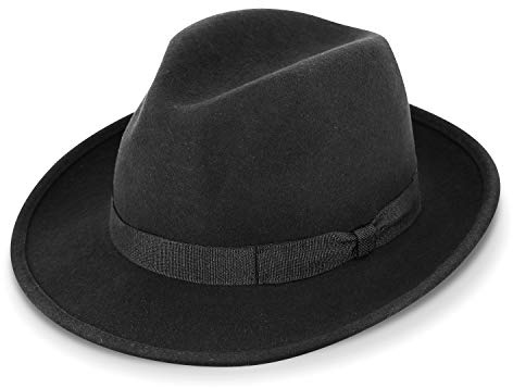 fiebig Fedora Sombrero de Fieltro de Lana | Bogart Sombrero para Mujeres y Hombres | Ajuste Cómodo en Verano e Invierno | Gorra clásica (59-L, Negro)