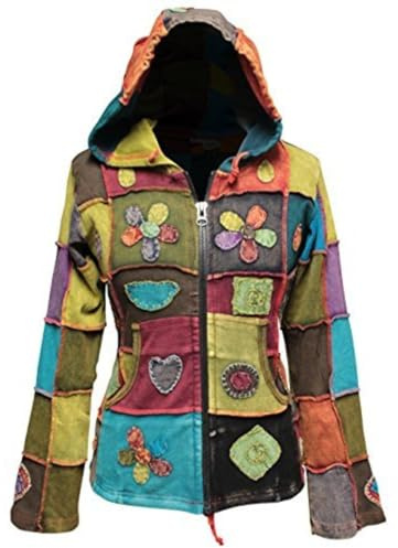 SHOPOHOLIC FASHION Kvinnor älskar fred lappverk hippy huvtröja jacka