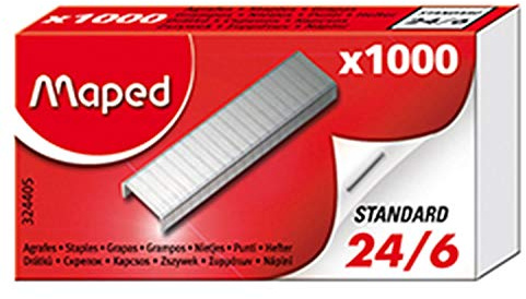 Maped - Material de Oficina - Grapas 24/6 en Caja Compacta - 1000 Unidades - Sistema para Comprobar Compatibilidad con Grapadora - Resultados Profesionales