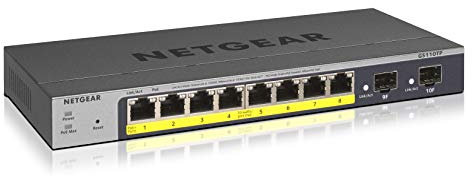 Netgear GS110TP-200EUS ProSAFE Switch Smart Managed Pro, 8 Porte Gigabit PoE+, 53 W, 2SFP, Blu/Argento, 46 W