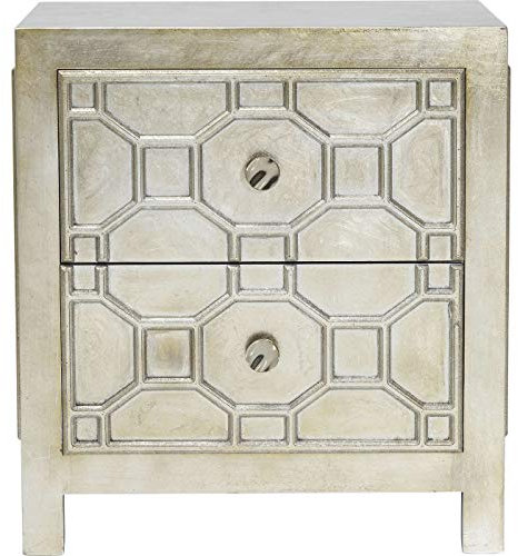Kare Kommode Alhambra Klein, kleines Nachtkästchen, Schlafzimmer - Kommode mit 2 Schubladen, silber lackierter Holzschrank, (H/B/T) 65x59x38cm