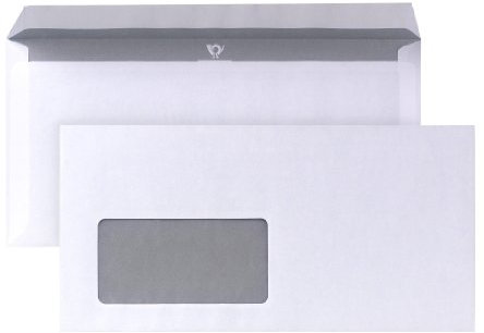 POSTHORN Briefumschlag DIN lang (1000 Stück), haftklebender Briefumschlag mit Fenster, weiße Briefumschläge mit grauem Innendruck für Sichtschutz, 110 x 220 mm, 80g/m²