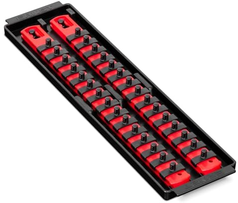 Ernst Manufacturing - 8492 Socket Boss 2-Rail 1/4-Inch-Drive Socket Organizer, 13-Inch, Red - Made in the USA