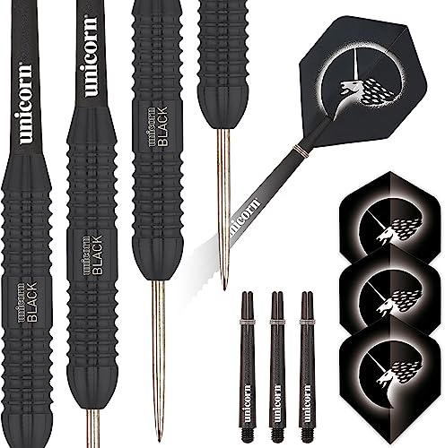 Unicorn Steel Tip Darts Set - Core Plus Authentic 100% Brass Barrels with Black Coating - 22 g, 24 g or 26 g