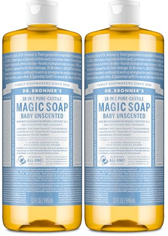 Dr. Bronner's Baby Unscented Pure-Castile Liquid Soap, 32 oz 2-Pack