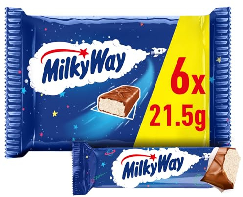 Milky Way Chocolate Bars, Nougat & Milk Chocolate Multipack, 6 x 21.5g, Ideal Christmas Chocolate Gifts, Snacks or Hamper
