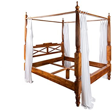 MASSIVMOEBEL24.DE Lit à baldaquin 200x200 Acacia laqué Miel Oxford #0247