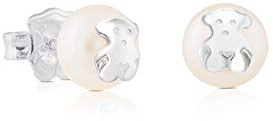 TOUS Ohrringe aus Sterlingsilber auf 8mm Perle für Frauen mit Druckknopfverschluss, Bärenmuster, klassisch und elegant, Icon Pearl Kollektion