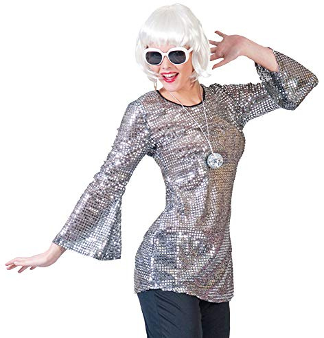 Fiesta Palace - robe disco à paillettes argent taille l