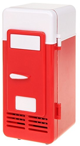 ThreeH New Mini Red USB Fridge Cooler Beverage Drink Cans Cooler/Warmer Refrigerator for Laptop PC Computer Red H-UF05Red