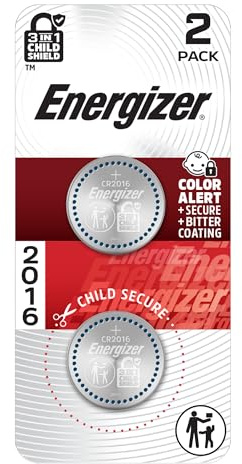 Energizer 2016 Batteries (2 Pack), 3V Lithium Coin Batteries With 3-in-1 Child Shield