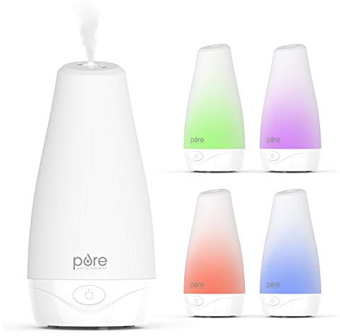 Pure Enrichment® PureSpa™ Essential Oil Diffuser - Compact Ultrasonic Aromatherapy Diffuser, Natural Air Deodorizer, 100ml Water Tank, and Optional Mood Light - Lasts Up to 7 Hours with Auto Shut-Off