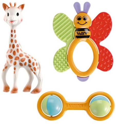 Sophie la Girafe Set de Naissance Trois Jouets à Manipuler et Mordiller | Jouet de dentition et hochet en caoutchouc 100% naturel | éveil complet des 5 sens du bébé | idée cadeau fille et garçon