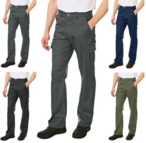 Lee Cooper Pantalon Travail Homme Cargo 245 GSM – Workwear Résistant Multi Poches Entretien Facile, Pantalon Sécurité Coupe Droite Bouton Zip (Gris, 42W / 33L)