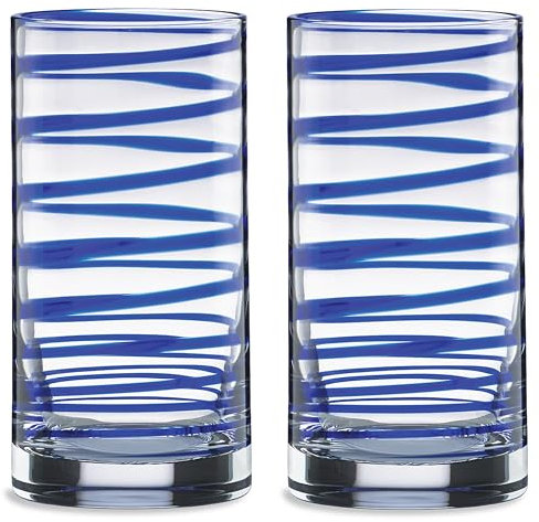 kate spade new york Charlotte Street 2-Piece Highball Glass Set, 1 Count (Pack of 1), Blue