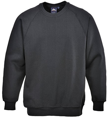 Portwest B300 Roma Sweatshirt Durable Soft Workwear Crew Neck Fleece 40+ UPF Sun Protection Comfortable Fit for Casual Corporate and Industrial Use, Black, L