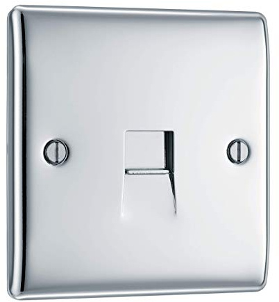 British General BG Electrical Single Secondary Slave Telephone Socket, Raised Profile, Round Edges, Nexus Metal, Polished Chrome, NPCBTS1