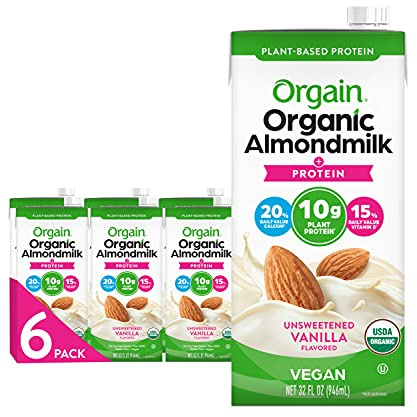 Orgain Organic Vegan Protein Almond Milk, Unsweetened Vanilla - 10g Plant Protein, Vitamin D & Calcium, No Lactose, Dairy & Soy Ingredients, Gluten Free, No Sugar Added, 32 Fl Oz (Pack of 6)