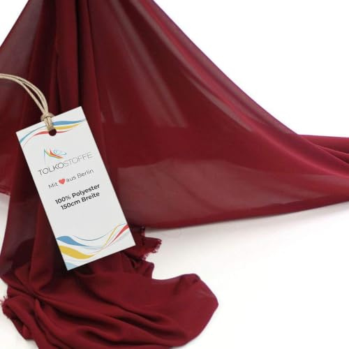 TOLKO chiffongtyg delikat modetyg | dekostoff för sömnad och dekoration | halvtransparent, knivarm | meterware tyll voile (bordeaux)