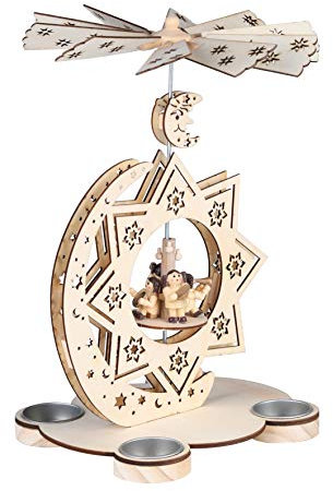 Haushalt International Weihnachtspyramide aus Holz für 4 Teelichter, Feine Verzierungen + drehbare Ebene mit Engelsorchester