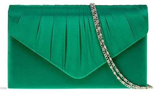 fi9® Bolso de mano de satén para mujer, para fiesta, graduación, novia, noche, verde