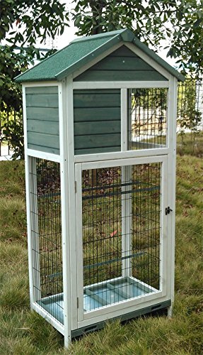 Animal Valley - Volière Inséparable - Bois - L 80 x l 50 x H 160 cm - Taille L - Blanc et Gris - avec Trappe en INOX et pondoir