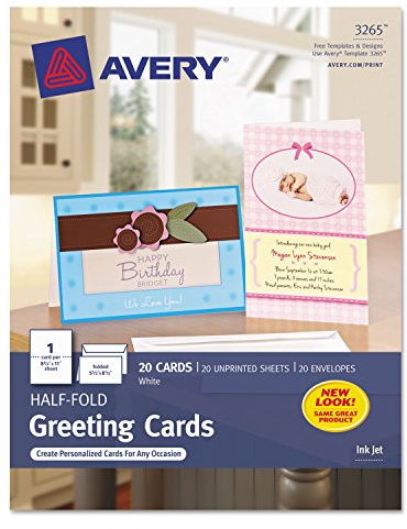 Avery 3265 Greeting Cards, Inkjet, 5-1/2-Inch x8-1/2-Inch, 20/BX, Matte White