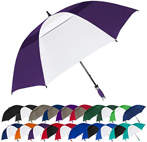 The Typhoon Tamer 62 Inch Vented Windproof Double Canopy Large Golf Umbrella for Rain & Wind, Strong Oversized Lightweight Professional Quality Golfers Umbrella for Men & Women, Purple/White