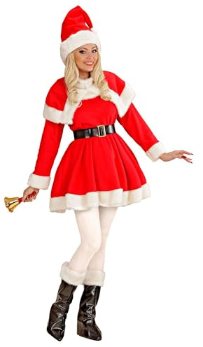 Widmann 15491 – vuxen kostym lyx miss santa, klänning, bälte, rockar, stövletter och mössa, storlek S