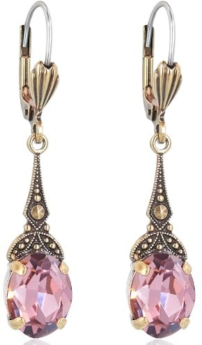 Jugendstil Ohrringe Gold Markenkristalle Lila Violett Light Amethyst NOBEL SCHMUCK