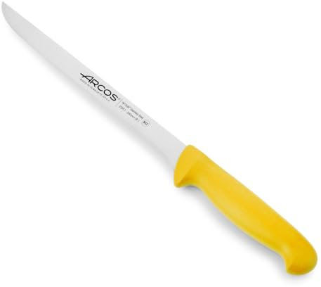Arcos Cuchillo para filetear con Hoja Acero Inoxidable Nitrum 200 mm. Cuchillo afilado para filetear carne y pescado. Mango ergonómico polipropileno. Serie 2900. Color amarillo.
