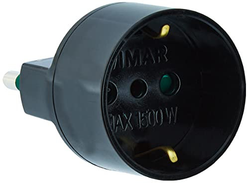 VIMAR RI.00303N Adattatore SICURY 250 V,spina 2P+T 16 A (grande) standard italiano tipo S17, presa 2P+T 16 A standard italiano tipo P30, nero