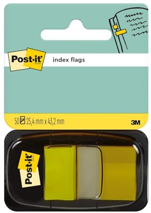 Post-it Index Flags, Medium, Yellow, 1 Dispenser 25.4 mm x 43.2 mm, 50 Flags - To Mark, Highlight or Color Code Important Information