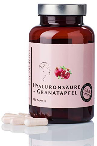 Dr. Oldhaver Hyaluronsäure und Granatapfel (120 Kapseln) Hochwertige in Fermentation hergestellte Hyaluronsäure, Kombiniert mit konzentriertem Granatapfelextrakt, Für eine Schöne Haut