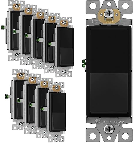 ENERLITES Black Single Pole Decorator Paddle Light Switch, 15A, 10 Pack
