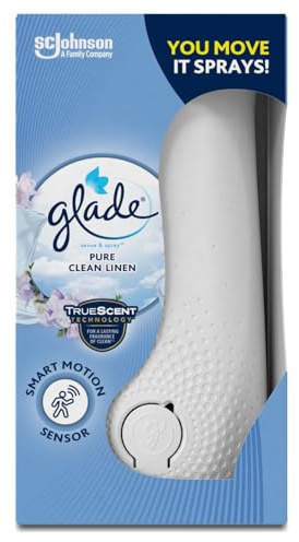 Glade Sense & Spray Air Freshener Holder and Refill, Motion Activated Automatic Odour Eliminator for Home, Clean Linen, Starter Kit with Holder & 18 ml Refill