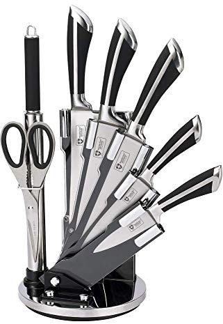 Royalty-Line Set de 5 Couteaux en INOX avec ciseau, Fusil et Support pivotant KSS700