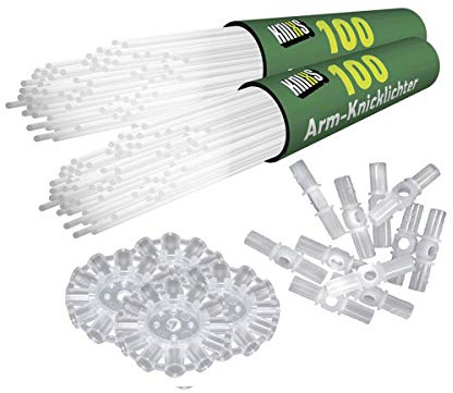 KNIXS 200x Arm-Knicklichter Gletscherweiß/Weiß leuchtend inkl. 200 x 3D-Verbinder und je 4 x Ballverbinder und 7-Lochverbinder
