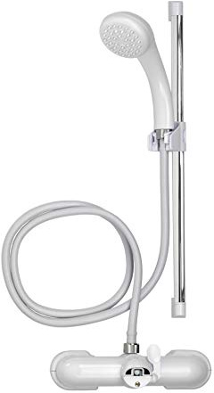 Croydex Shower Head and Hose Mixer Set with Riser Rail - 1.5m Shower Hose and Handset with Rub Clean Nozzles, Easy Install Wall Mounted Rail for Bathrooms - Ideal Hot & Cold Water Mixer (White)