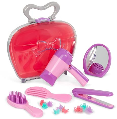 Battat - Salón de Belleza - Secador de Pelo de Juguete con Sonido y Aire - Cabello de Juguete Accesorios de peluquería y maletín de Transporte - 3 años +