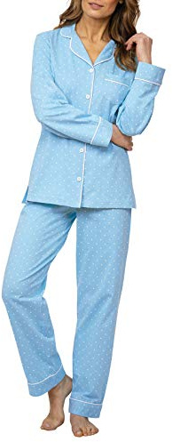 PajamaGram Womens Pajama Sets Cotton - Soft Jersey Pajamas Women, Blue, S, 4-6